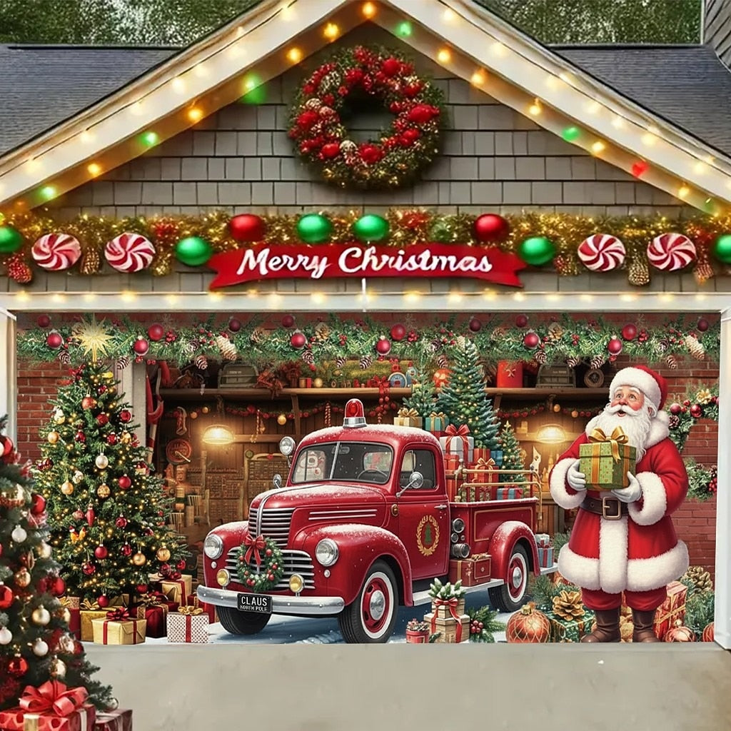 Santa Christmas House Garage Door Cover