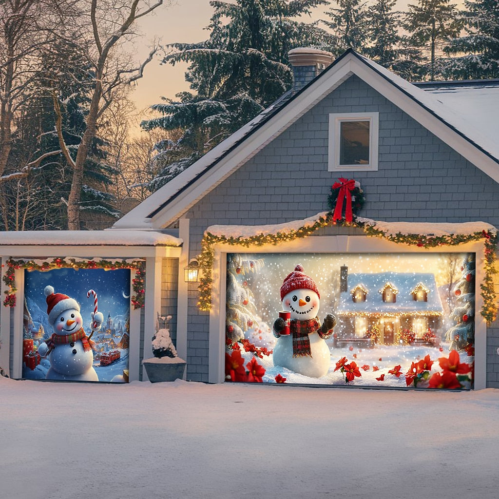 Snowman Christmas Garage Door Cover