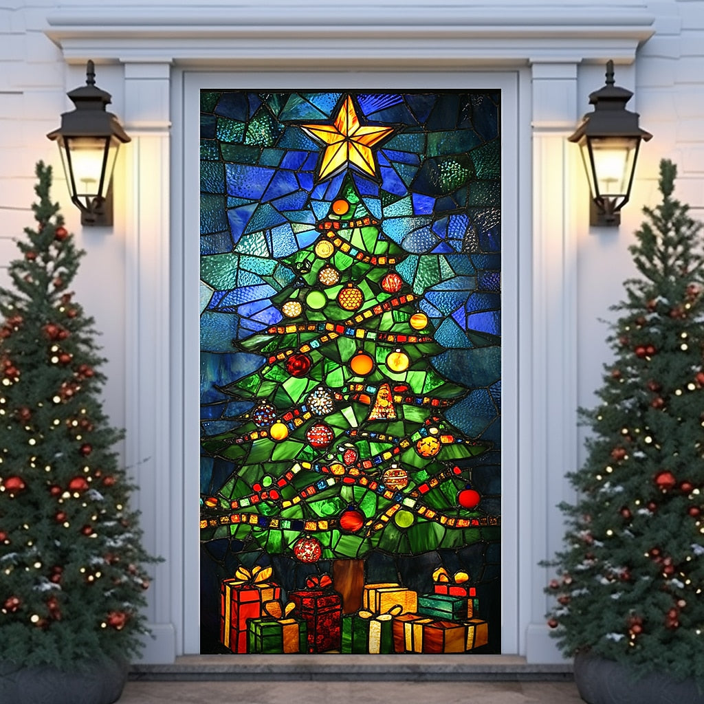 Stained Glass Christmas Tree Christmas Door Cover