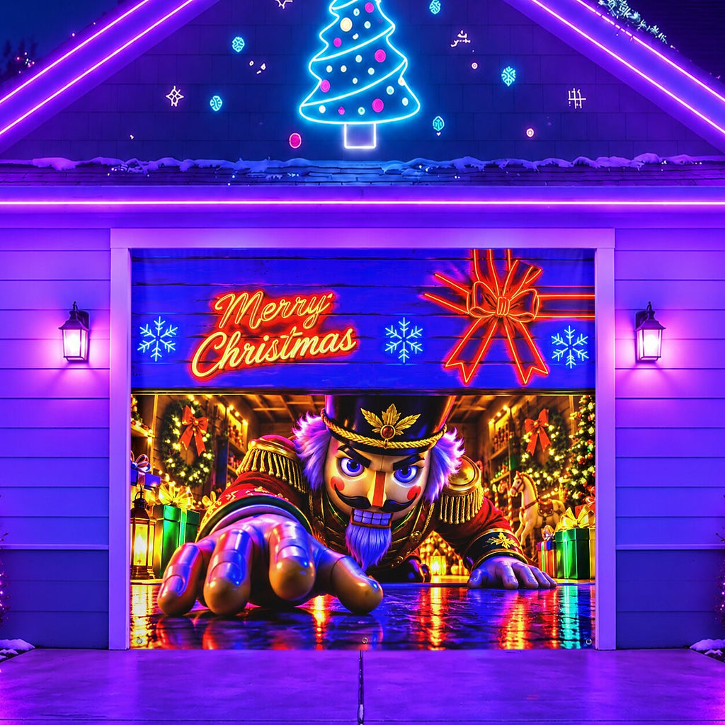 Blacklight Christmas Garage Cover UV Reactive Nutcracker