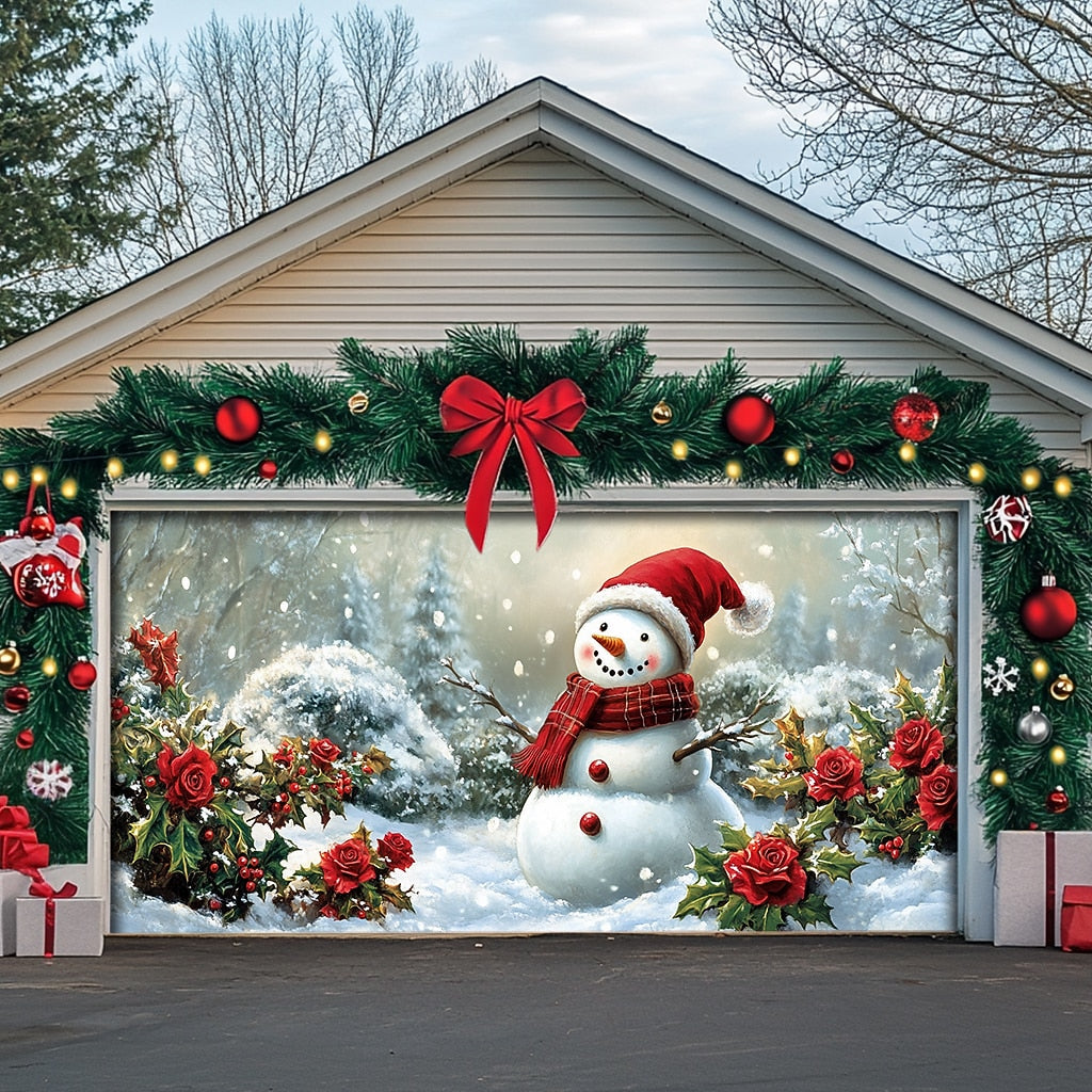 Snowman Christmas Garage Door Cover