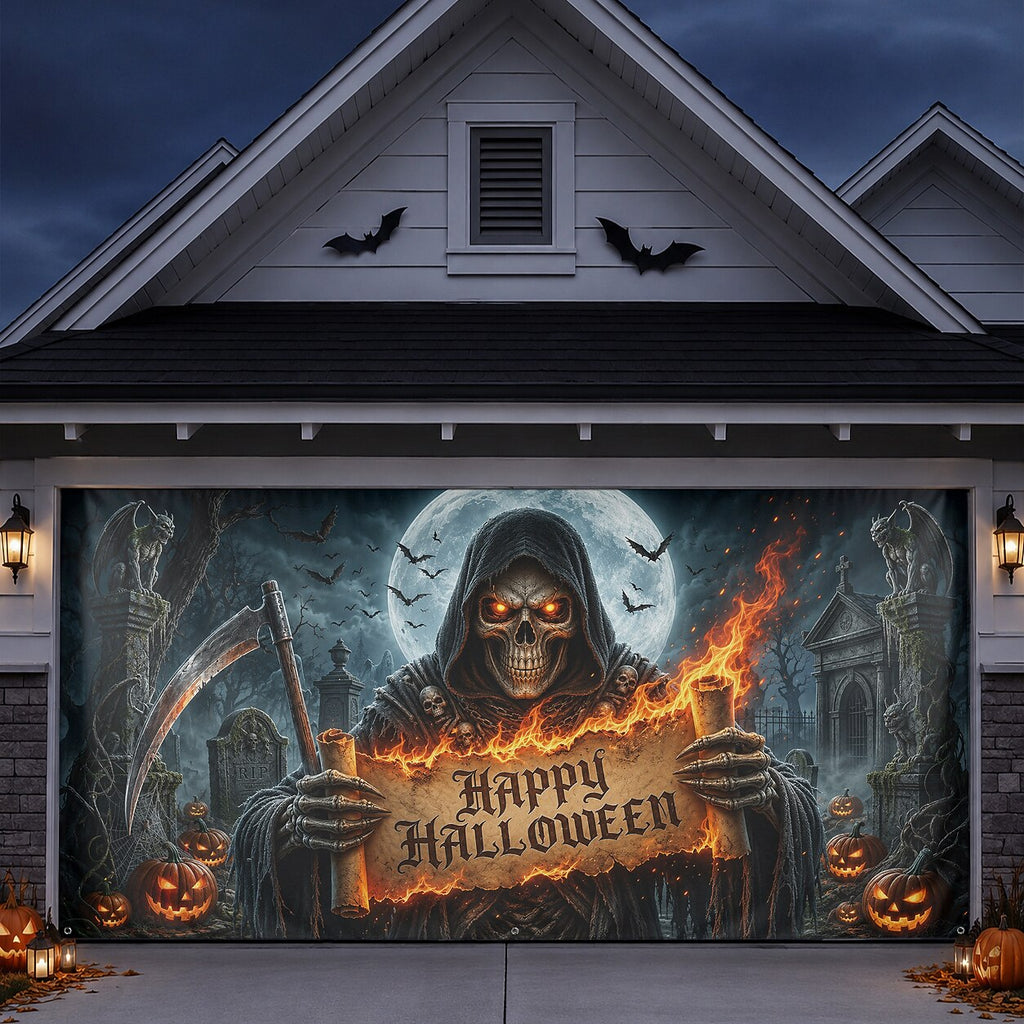 Halloween Grim Reaper Skull Garage Door Cover