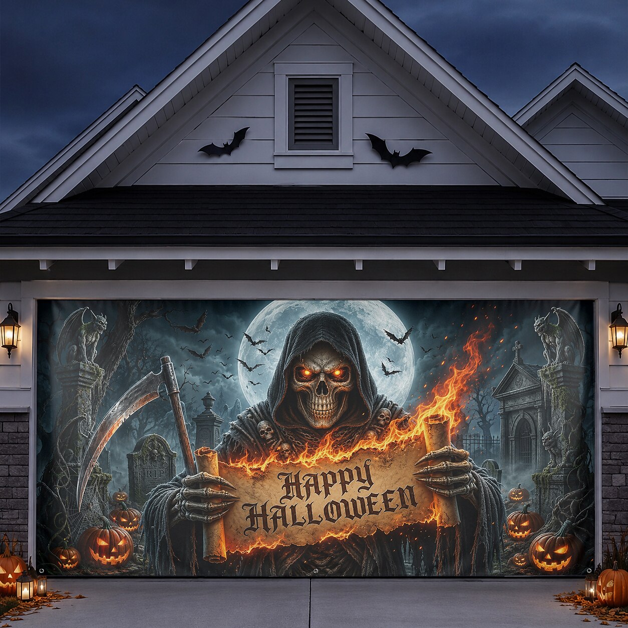 Halloween Grim Reaper Skull Garage Door Cover
