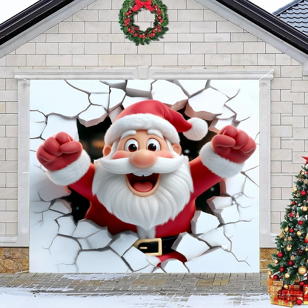 3D Santa Breakthrough Garage Door Cover