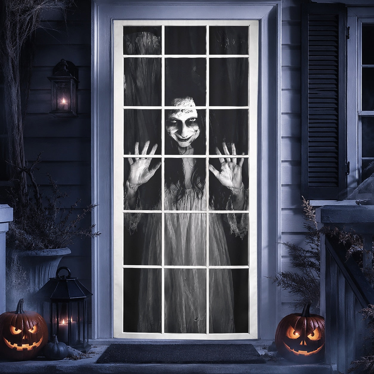 Creepy Ghost Girl Window 3D Illusion Banner Halloween Door Cover