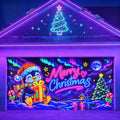 Blacklight Christmas Garage Cover UV Reactive Merry Christmas Penguin