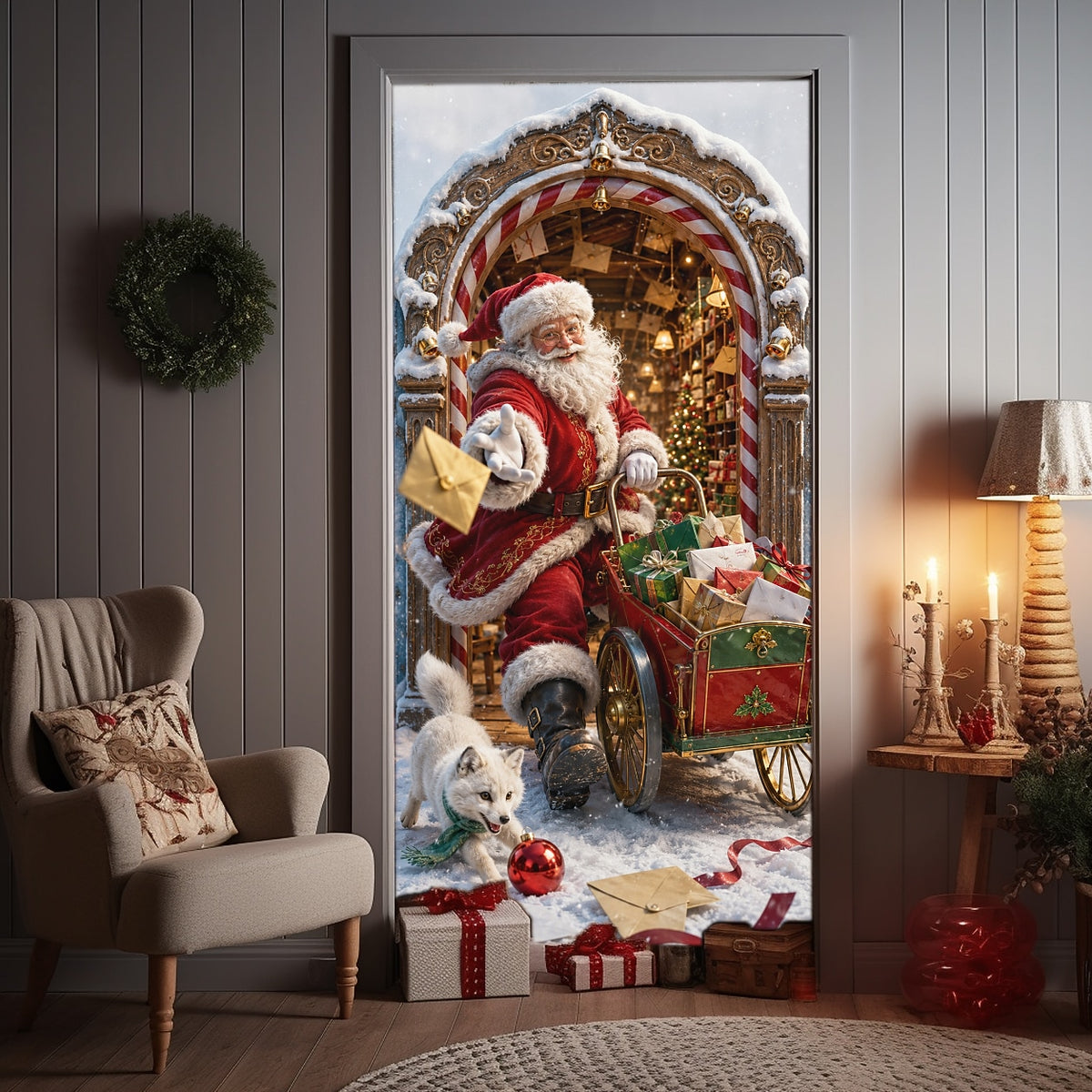 Gingerbread House & Christmas Wreath Christmas Door Cover