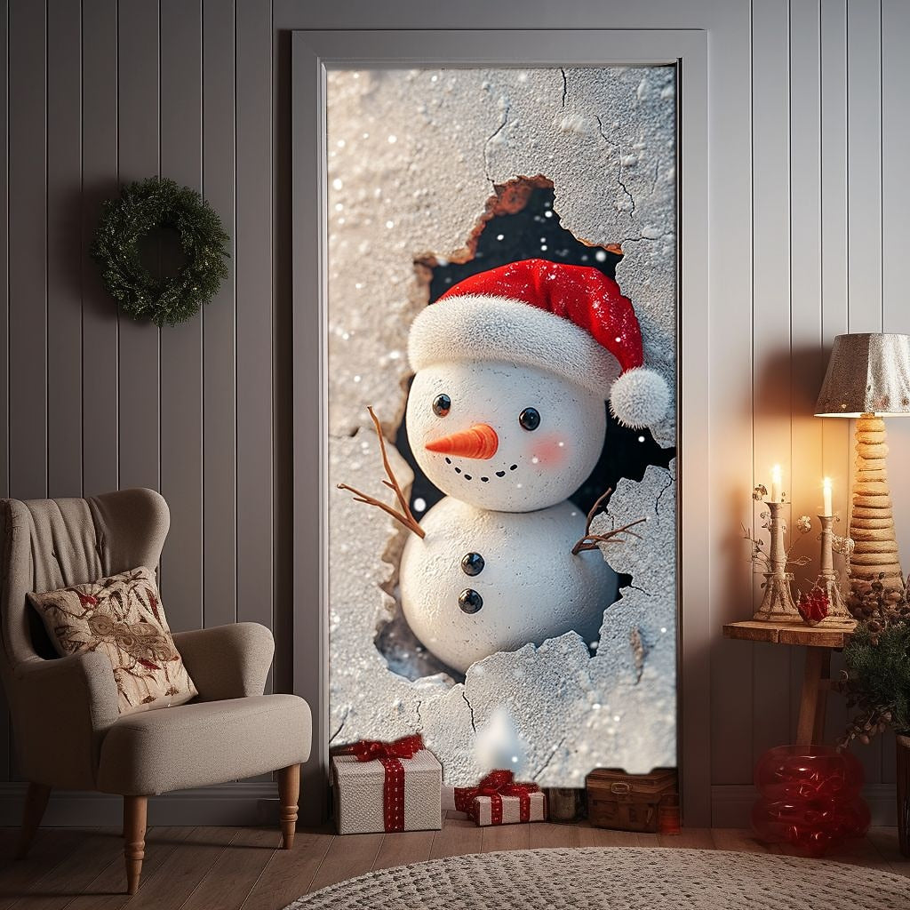 Santa Breaking Through Wall Christmas Door Cover