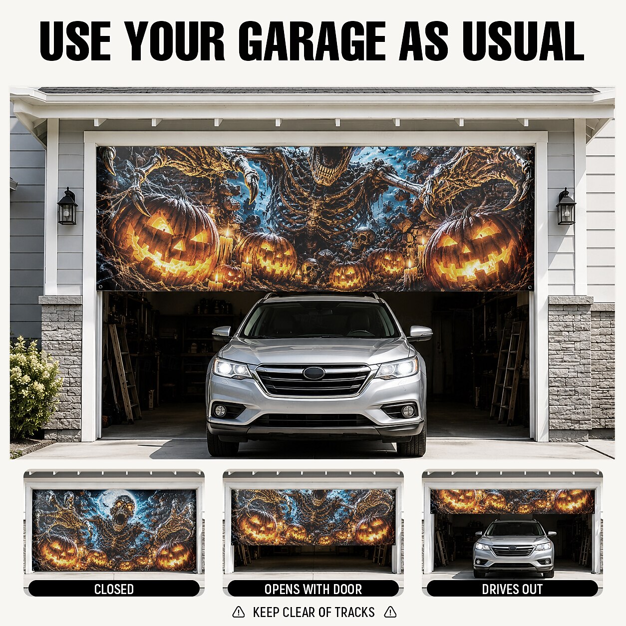 Halloween Flaming Skeleton Garage Door Cover