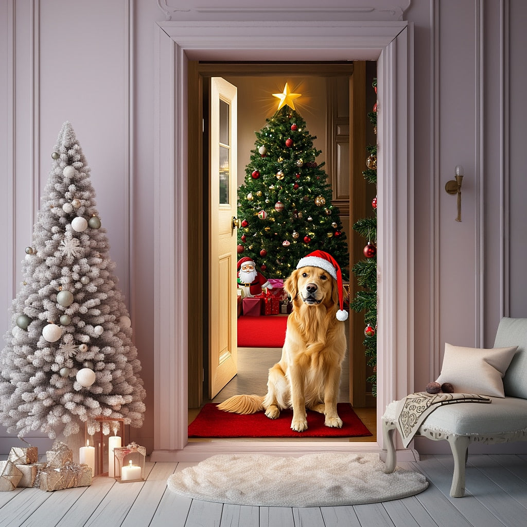 Festive Dog Christmas Door Cover
