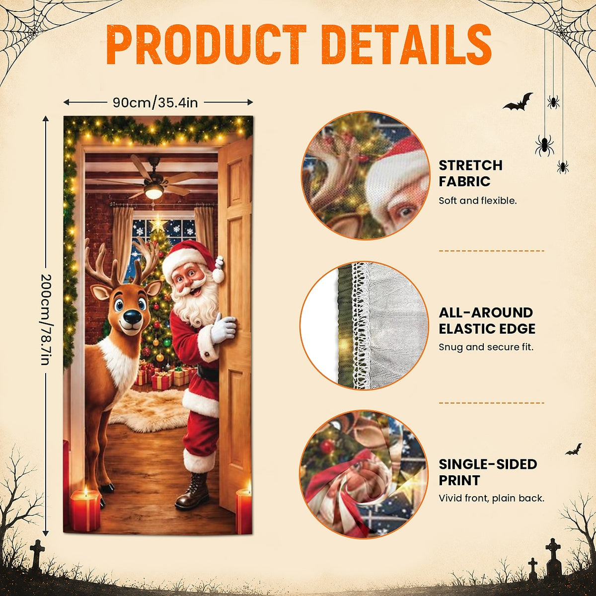 Christmas Door Cover - Stretch Fit Santa & Reindeer Door Decoration