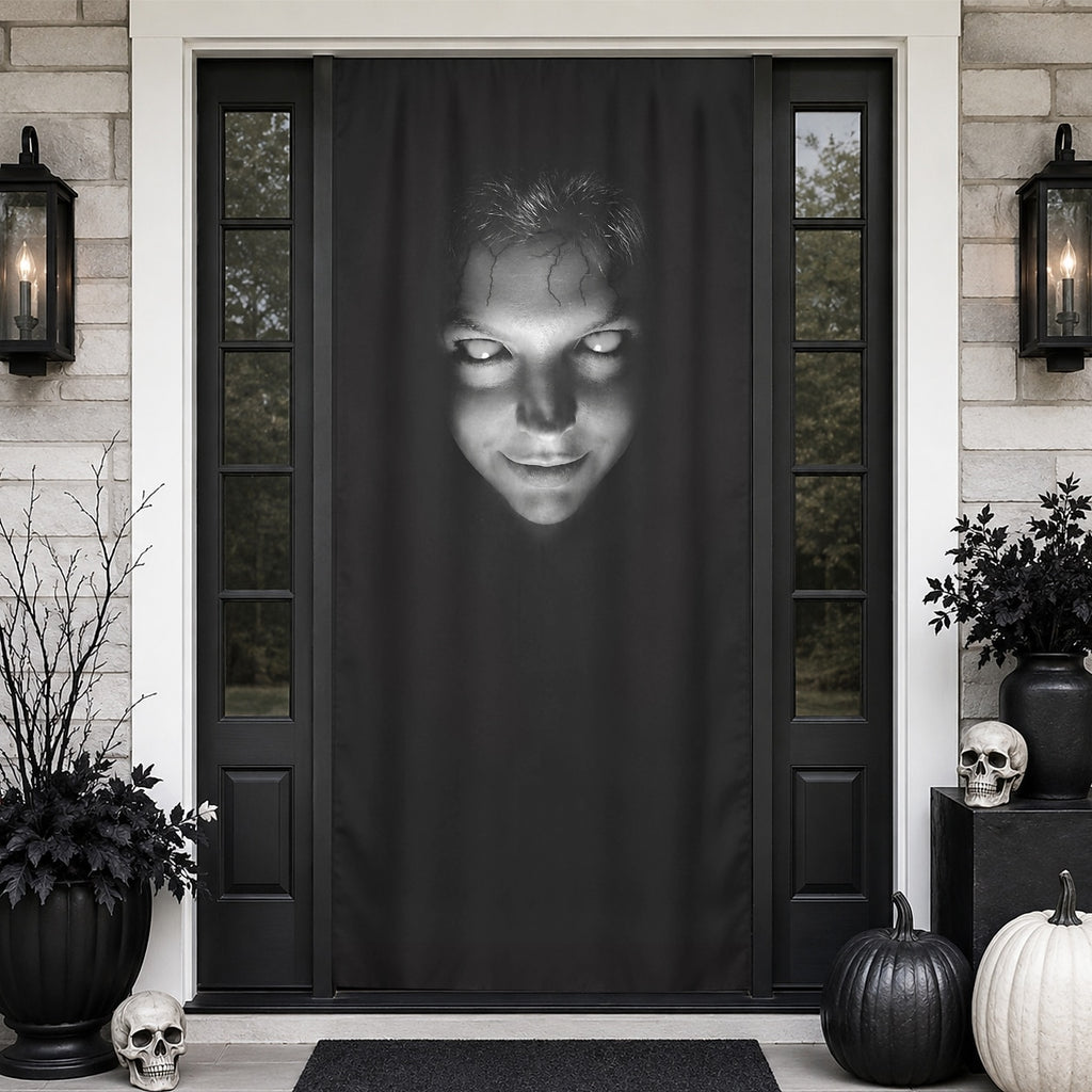 Floating Ghost Face Black White Door Banner Halloween Door Cover Gothic