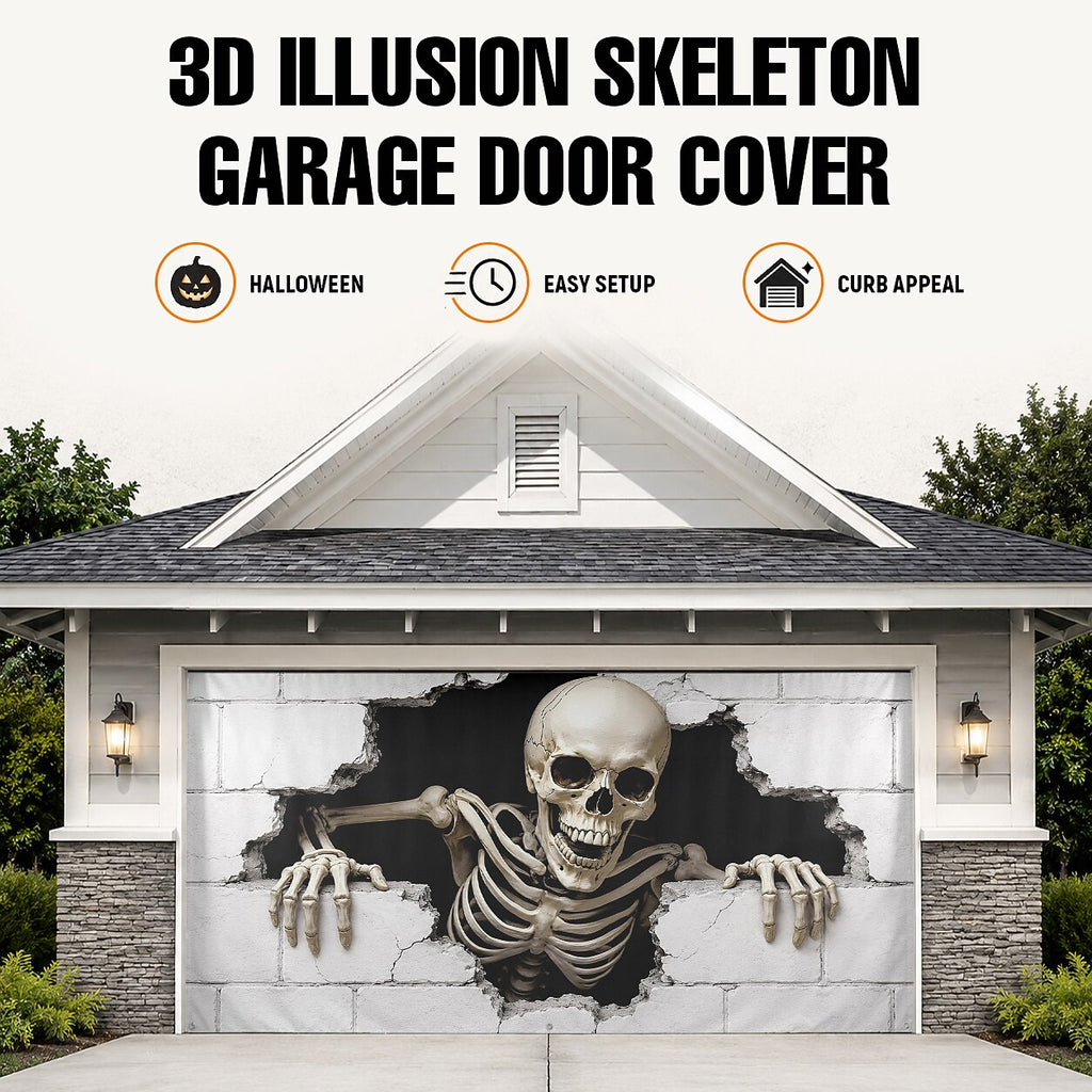 Halloween Skeleton Brick Wall Garage Door Cover