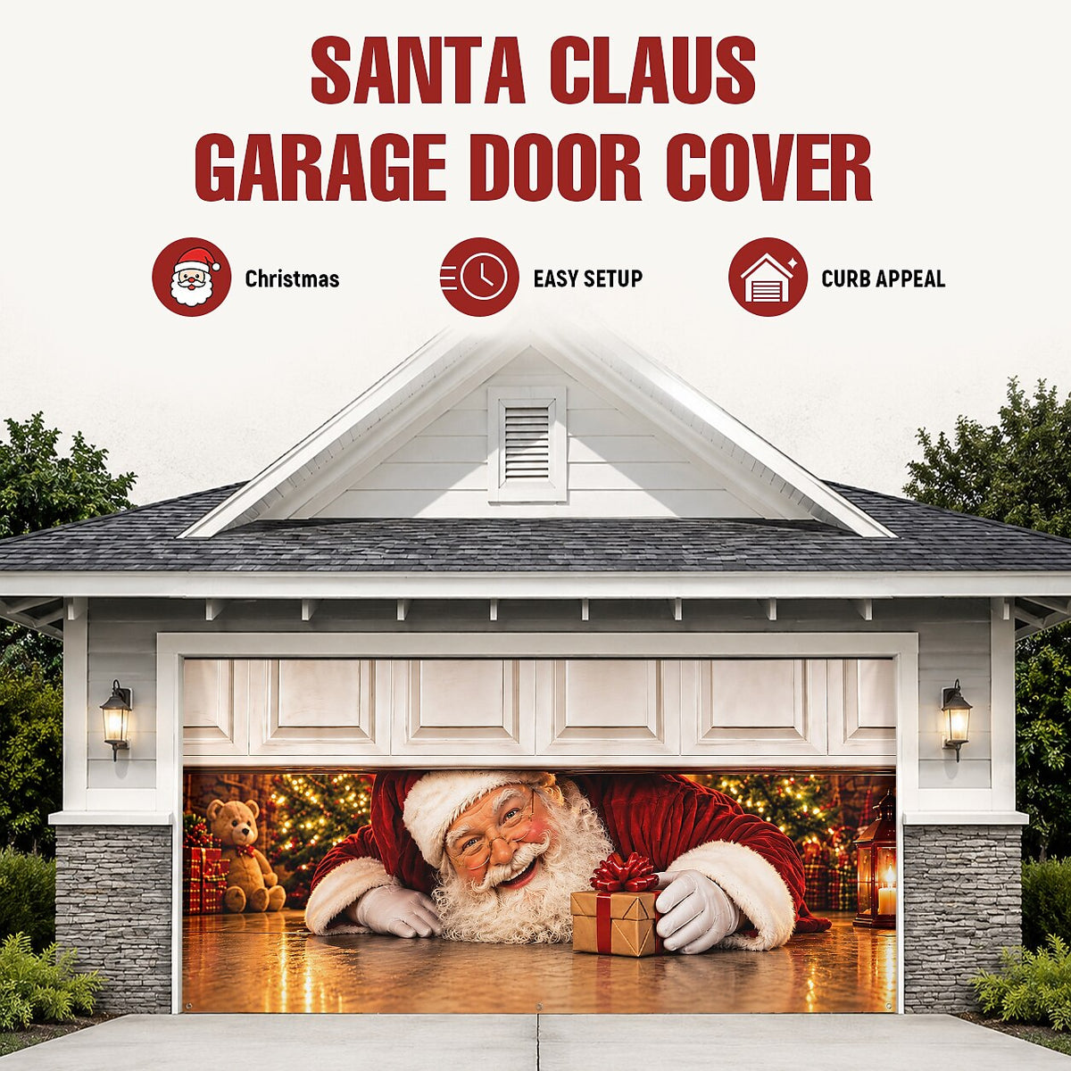 Christmas Garage Cover 3D Santa Peeking Out
