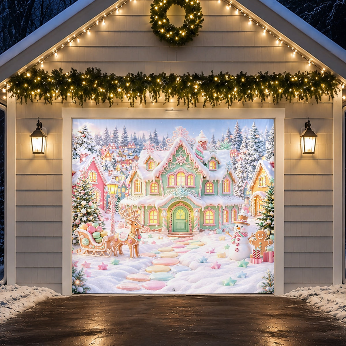 Colorful Gingerbread House Garage Door Cover
