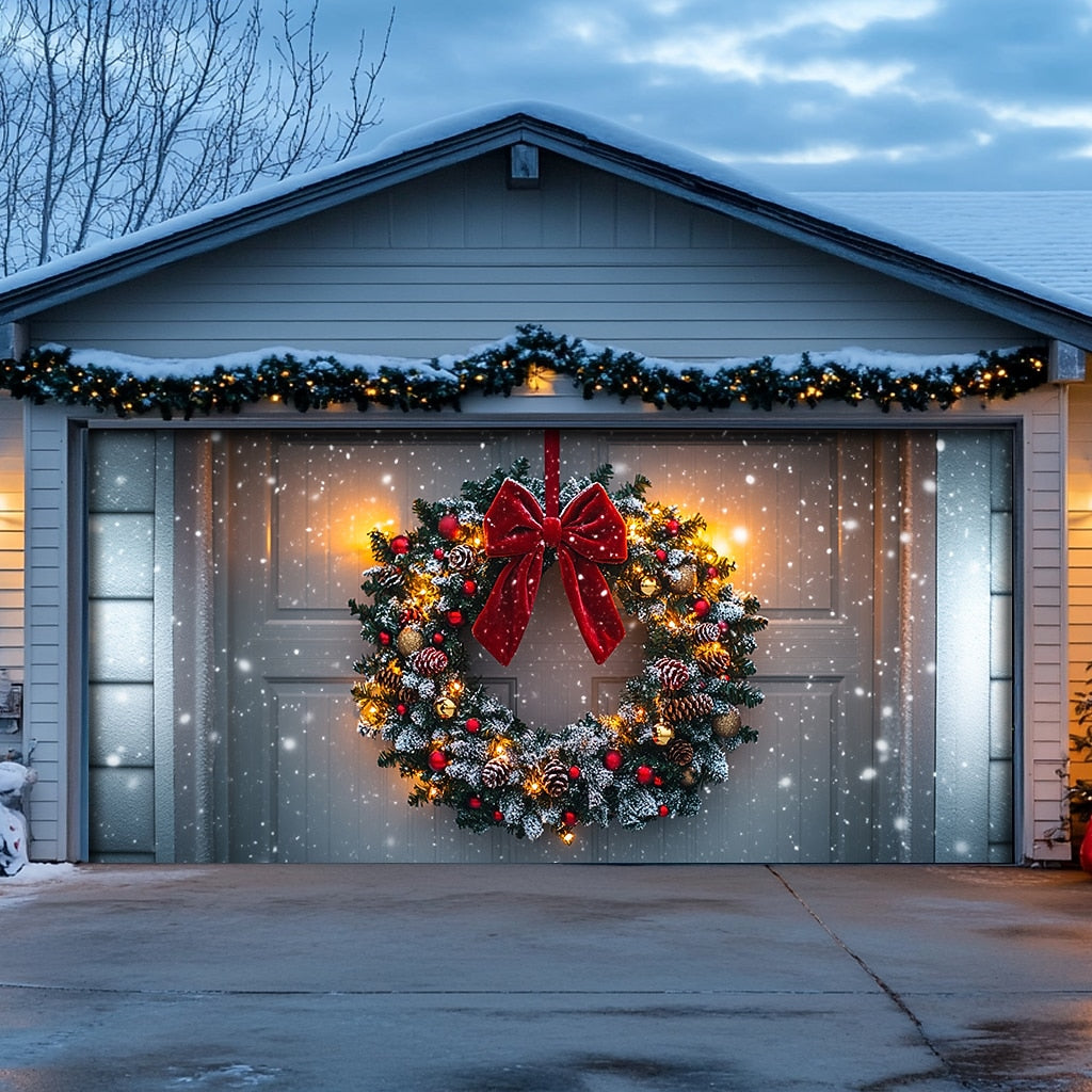Farmhouse Christmas Scene Garage Door Cover
