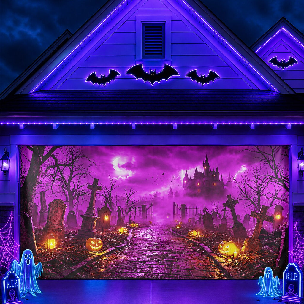 Halloween Haunted Graveyard Garage Door Cover