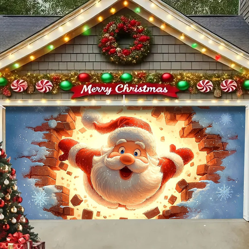 3D Santa Breakthrough Garage Door Cover