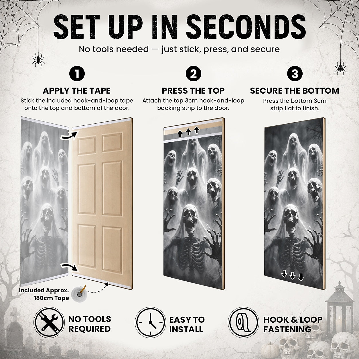 Stairway Jack O Lantern Banner Halloween Door Cover Ghost Skeleton