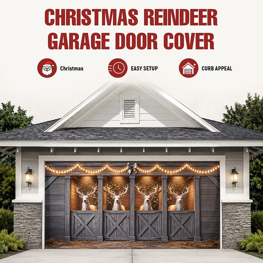 Christmas Garage Cover 3D Reindeer Barn Design