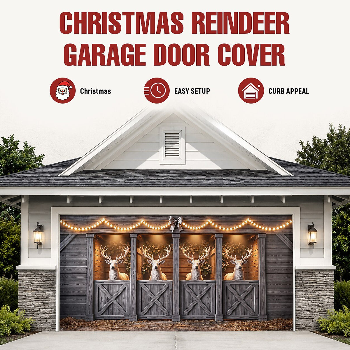 Christmas Garage Cover 3D Reindeer Barn Design