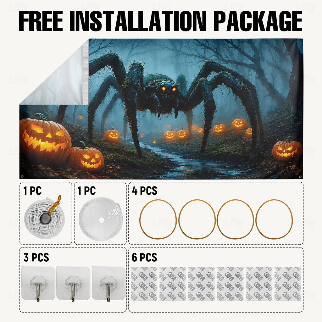 Halloween Garage Door Banner Giant Spider Pumpkin Place