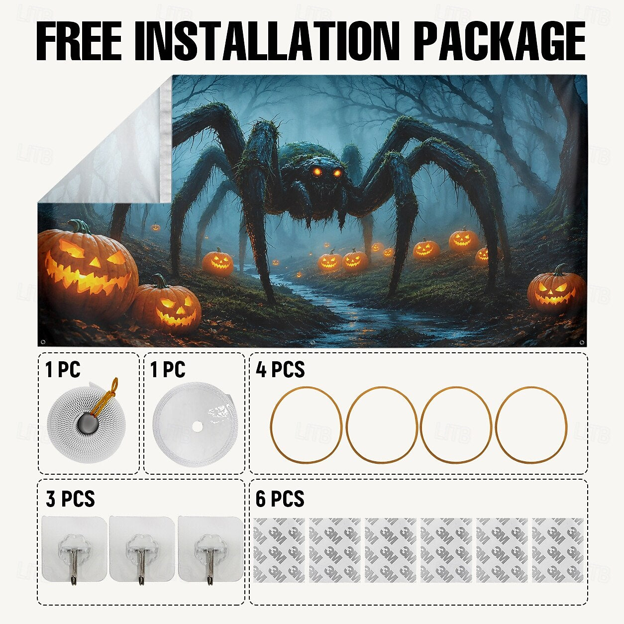 Halloween Garage Door Banner Giant Spider Pumpkin Place