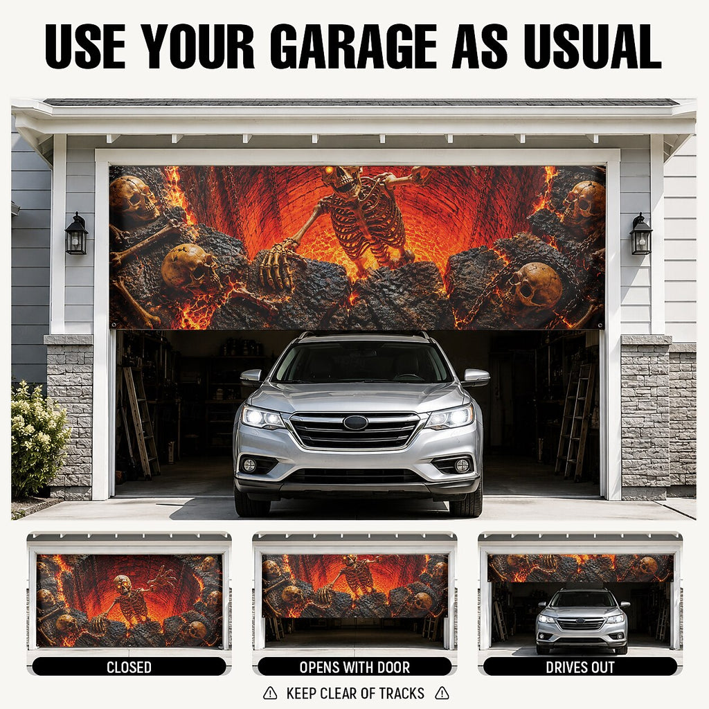 Halloween Flaming Skeleton Garage Door Cover