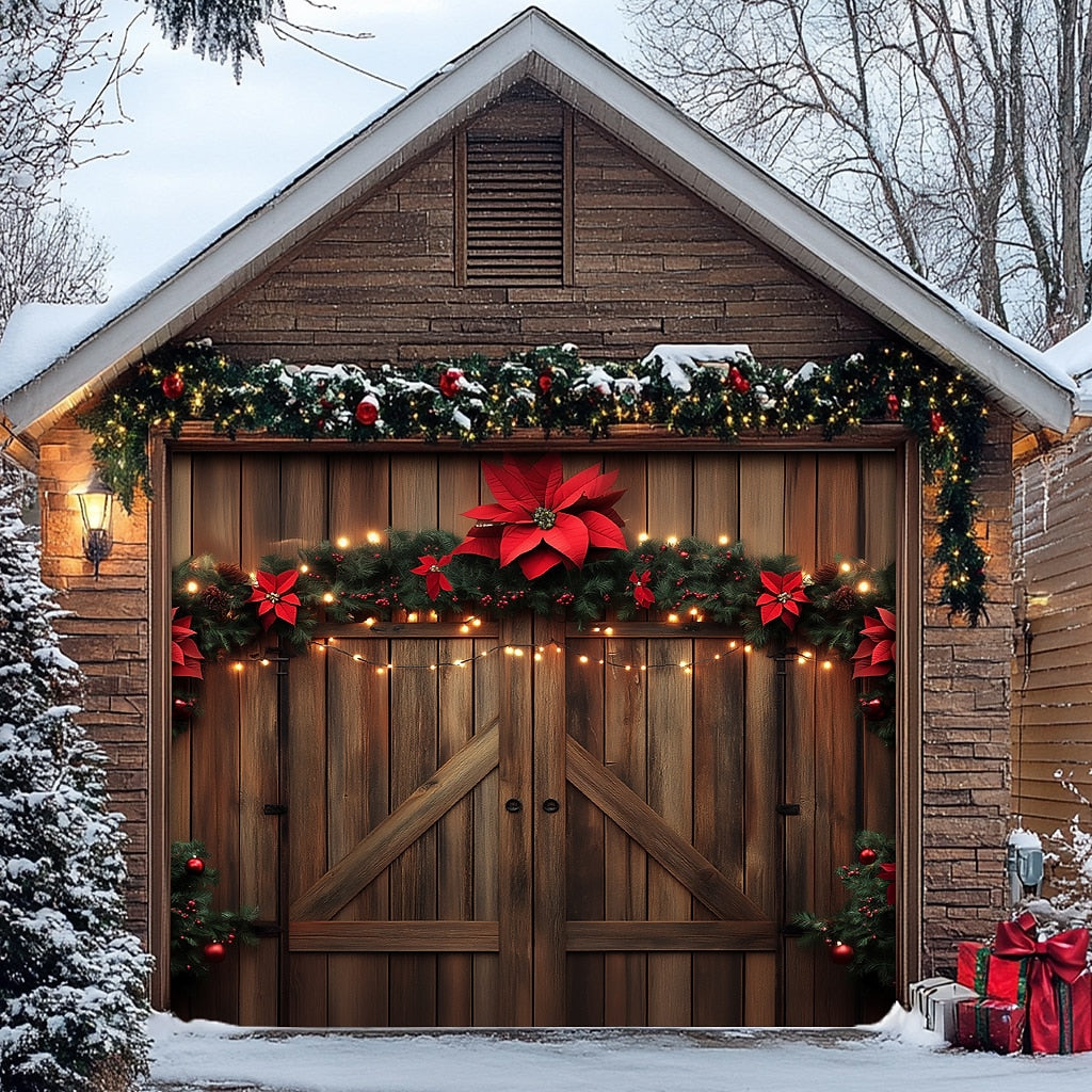 Farmhouse Christmas Scene Garage Door Cover