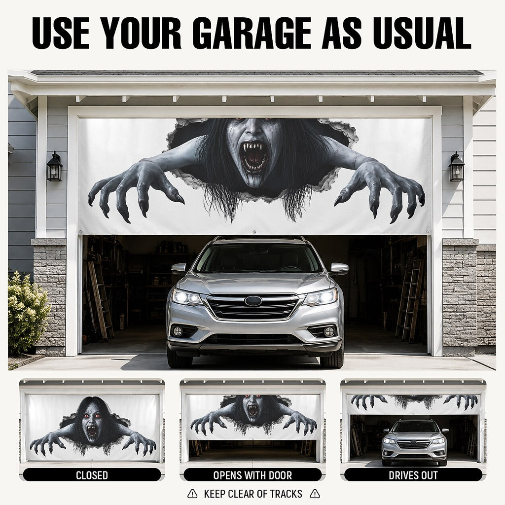 Halloween Creepy Ghost Woman Garage Door Cover