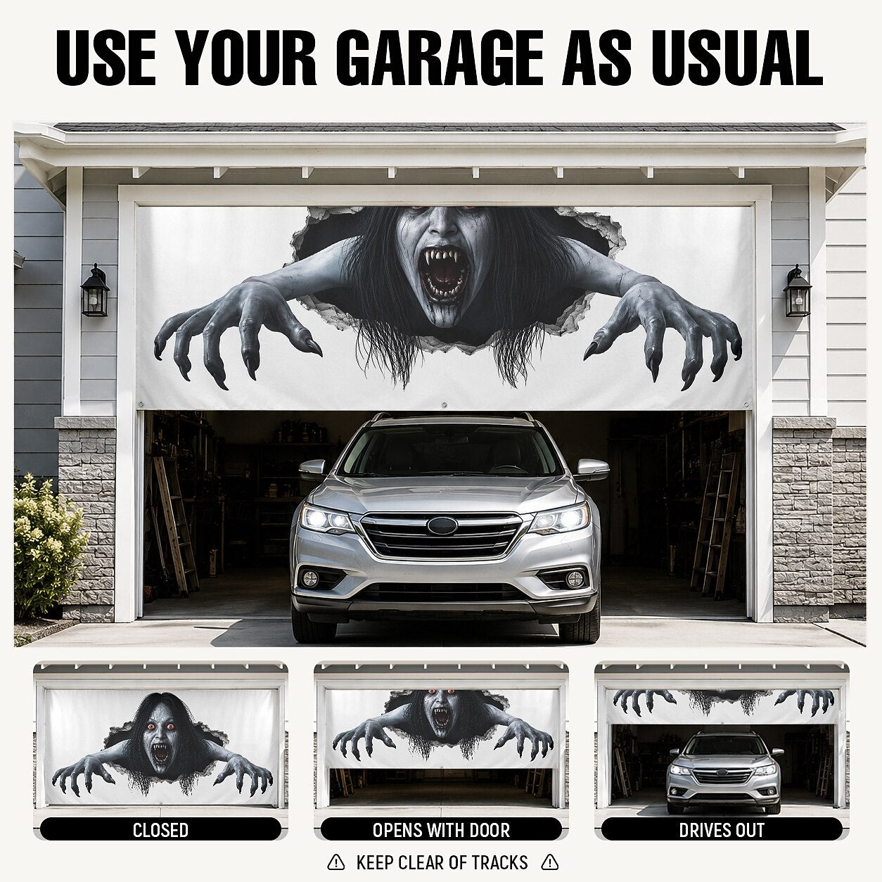 Halloween Creepy Ghost Woman Garage Door Cover