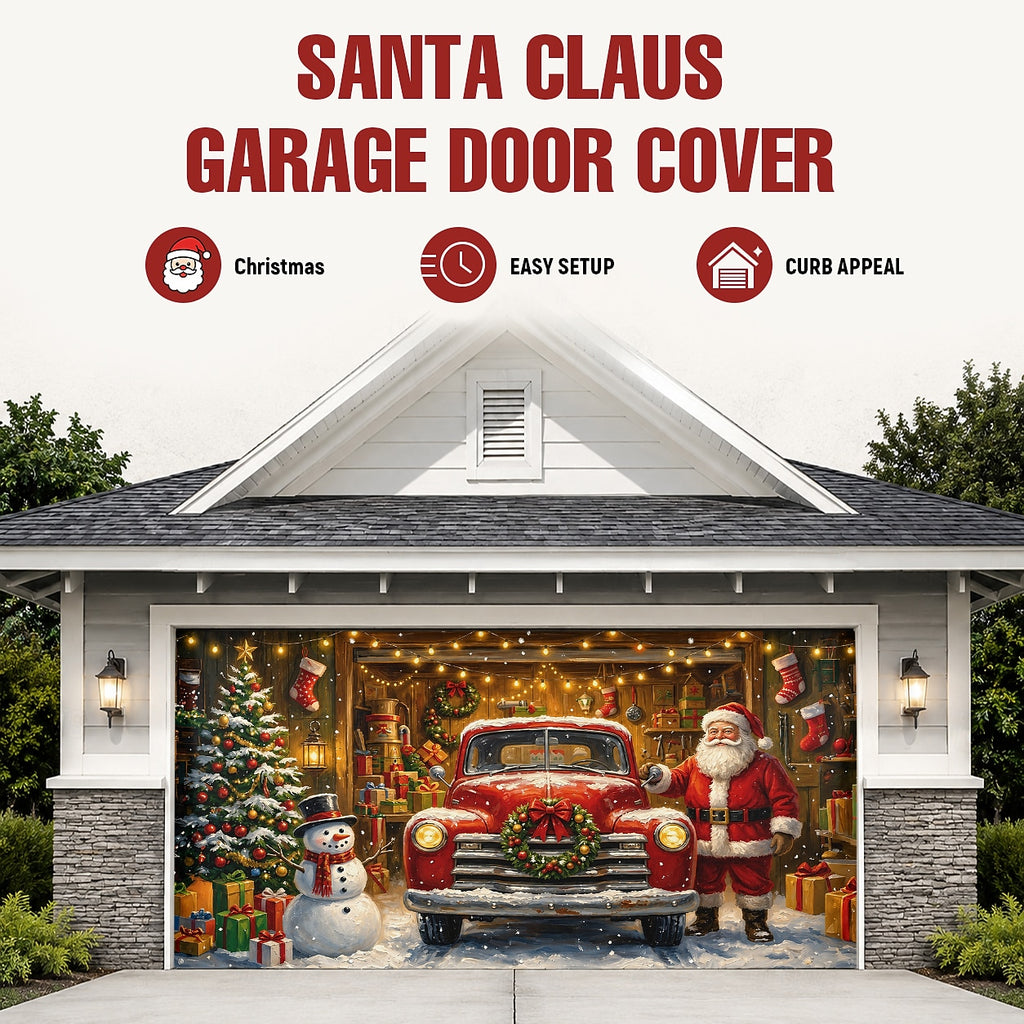 Vintage Red Truck Garage Door Cover
