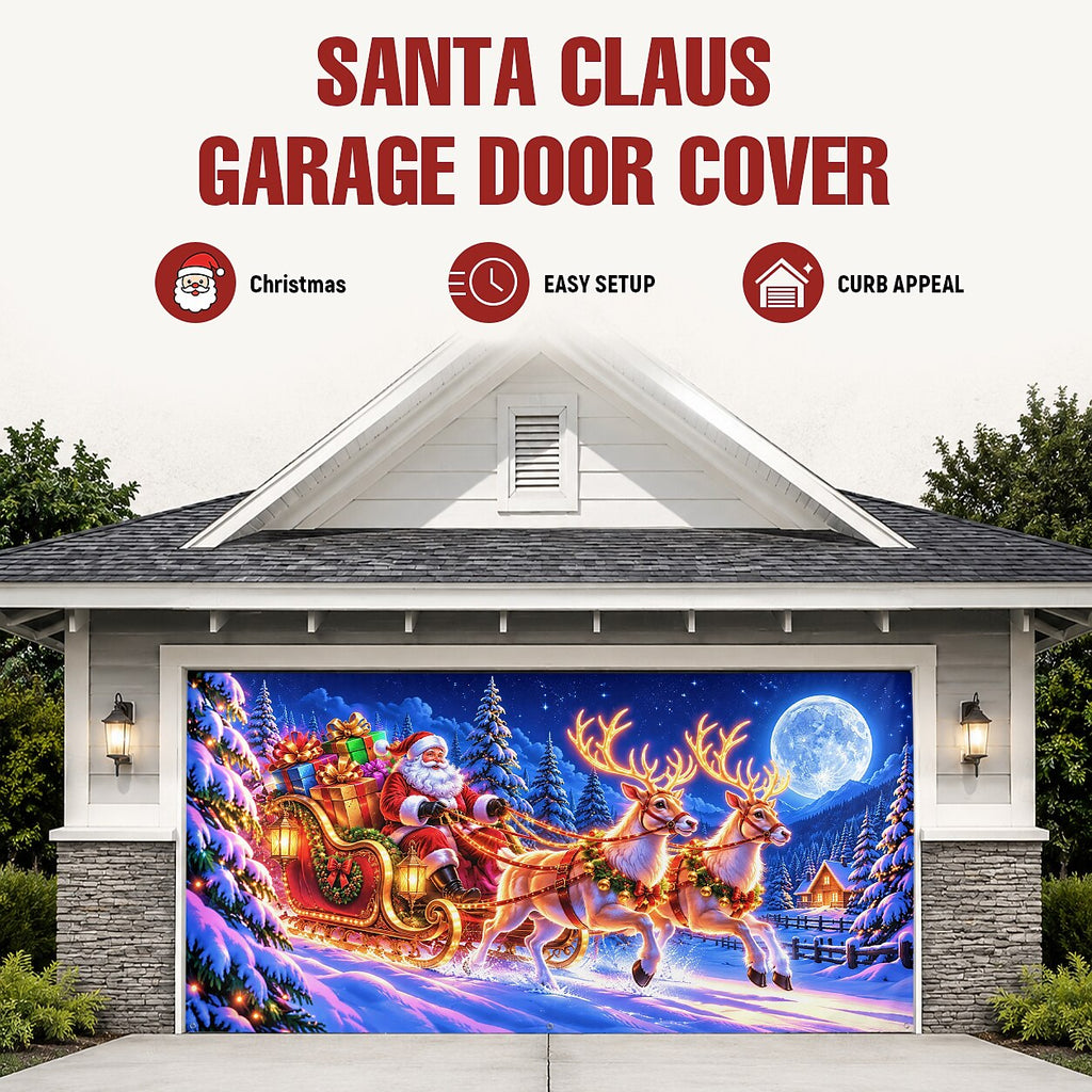 Blacklight Christmas Garage Cover UV Reactive Santa Sleigh & Reindeer