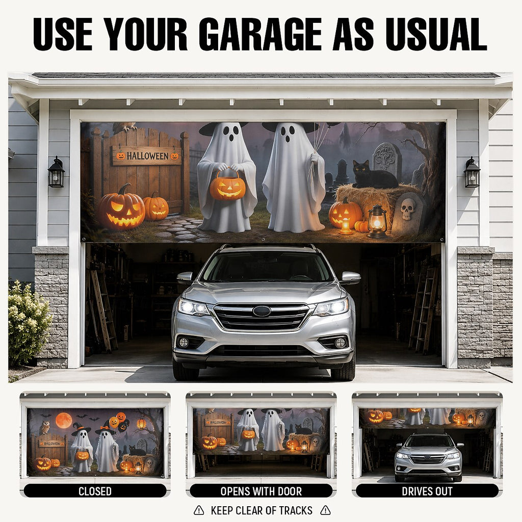 Halloween Cute Ghosts Garage Door Cover
