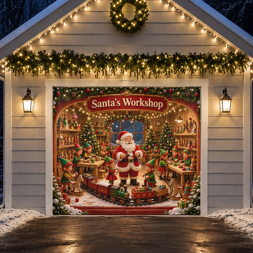 Santa Toy Workshop Garage Door Cover