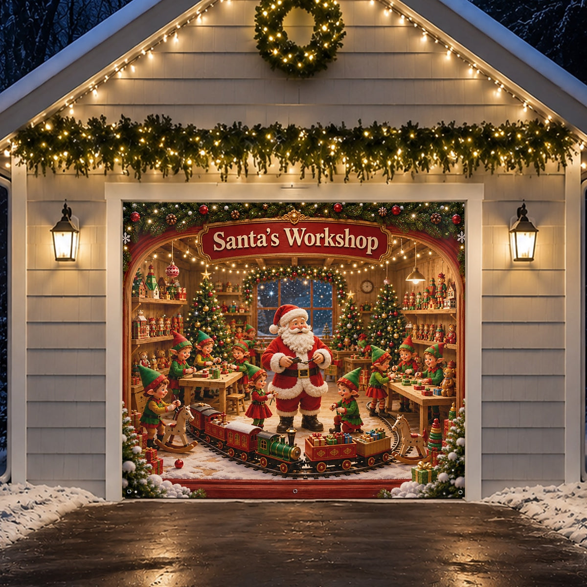 Santa Toy Workshop Garage Door Cover