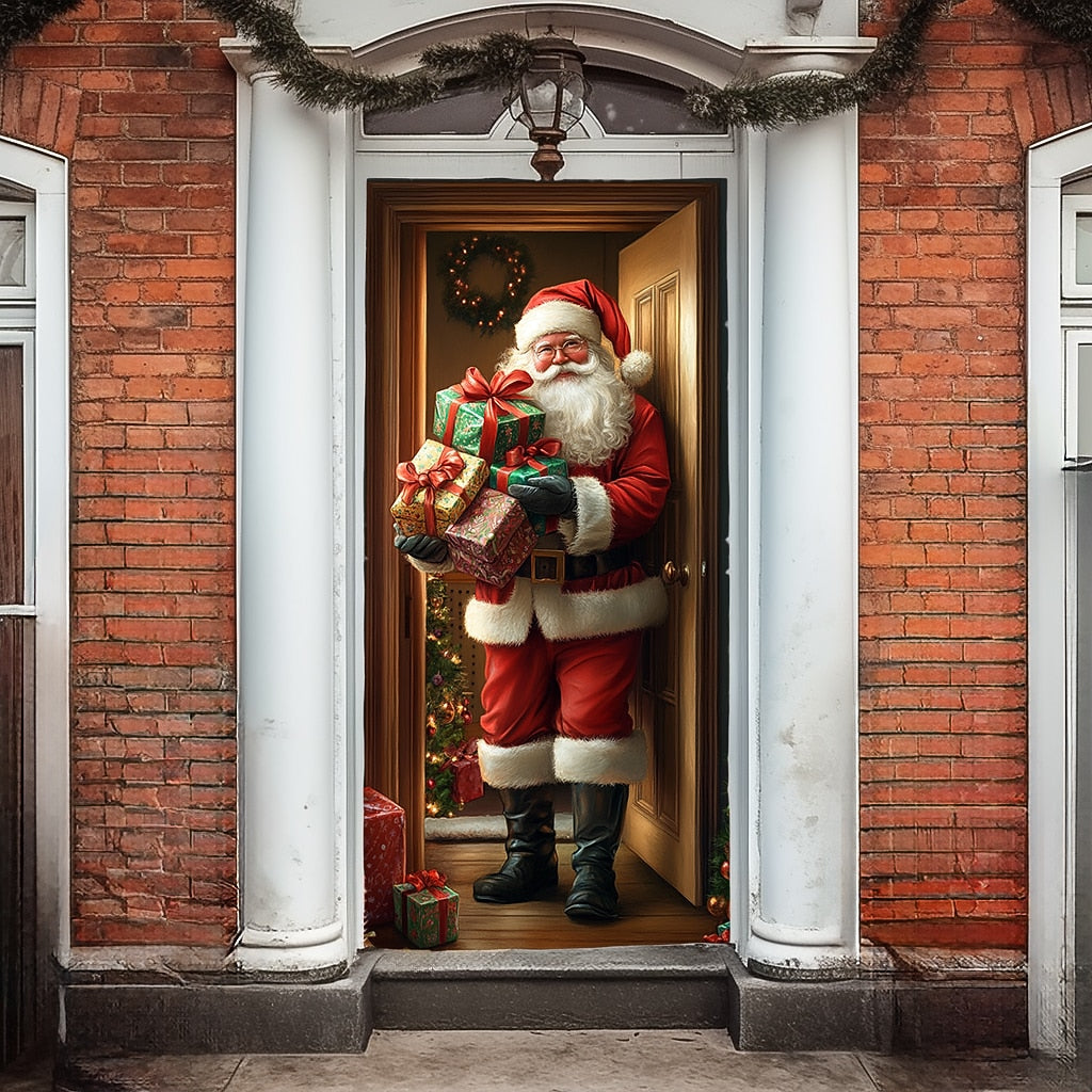 Santa Delivering Gift Christmas Door Cover