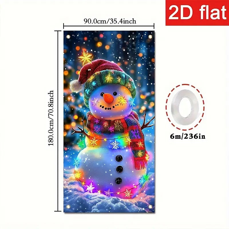 Glowing Snowman Christmas Door Cover