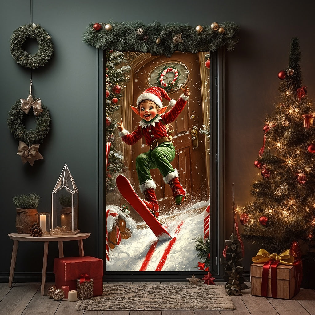 Joy Elf Christmas Door Cover