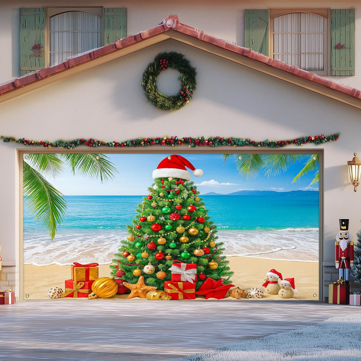 Tropical Christmas Garage Door Cover
