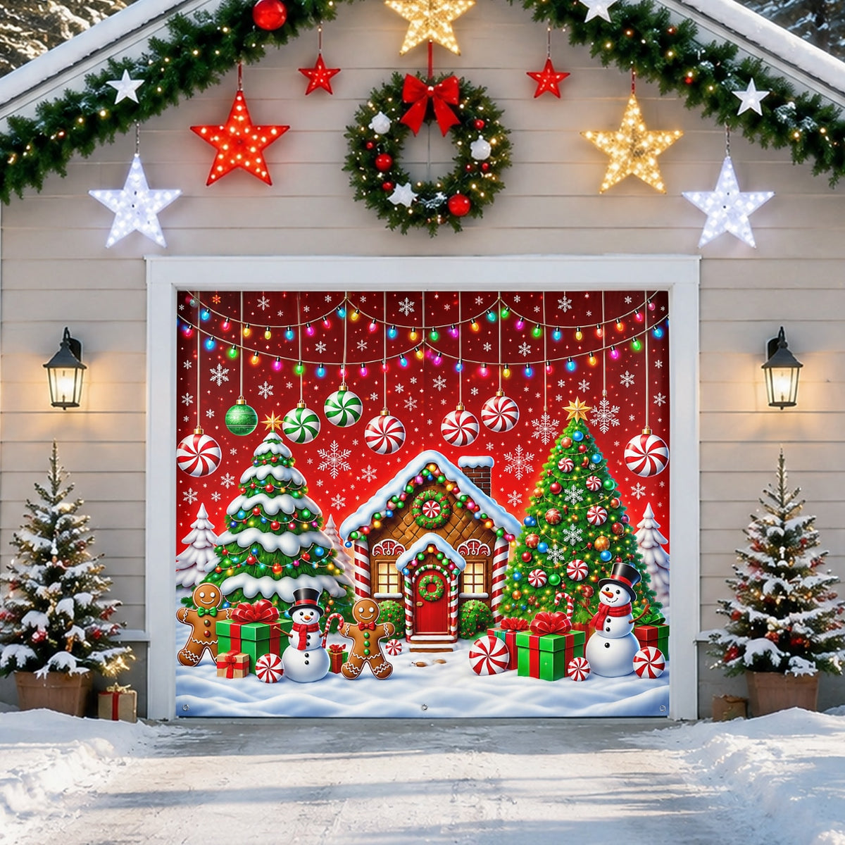 Gingerbread Candy Cane Garage Door Cover