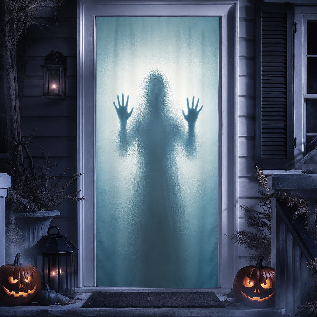 Screaming Skull Door Banner Halloween Door Cover Ghost Behind Frosted