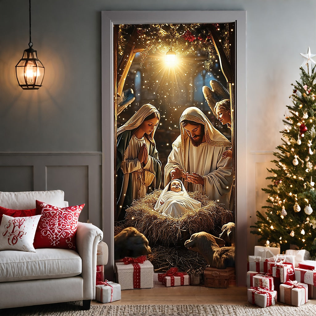 Nativity Scene Christmas Door Cover