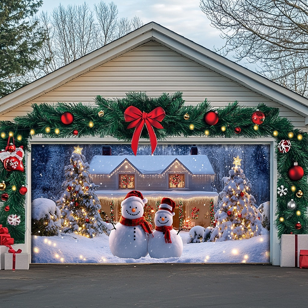 Snowman Christmas Garage Door Cover