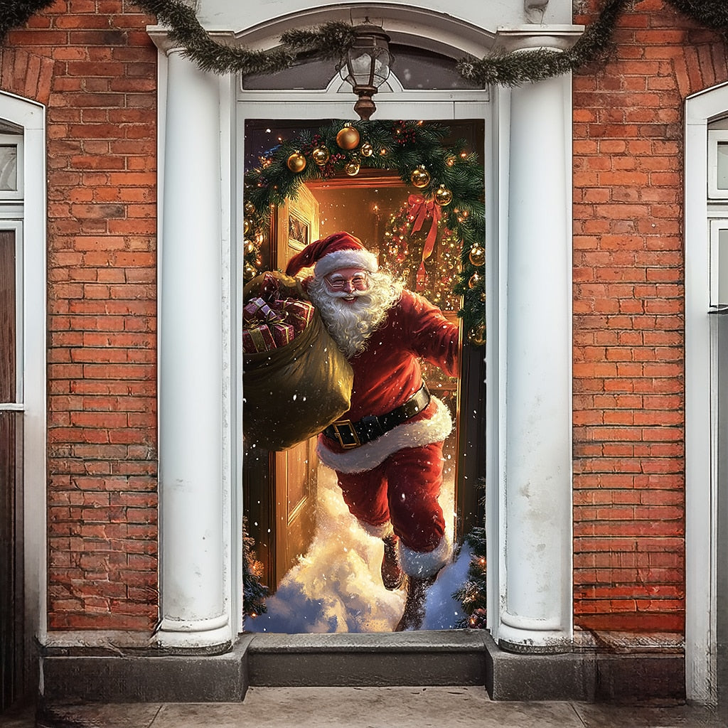 Santa Delivering Gift Christmas Door Cover