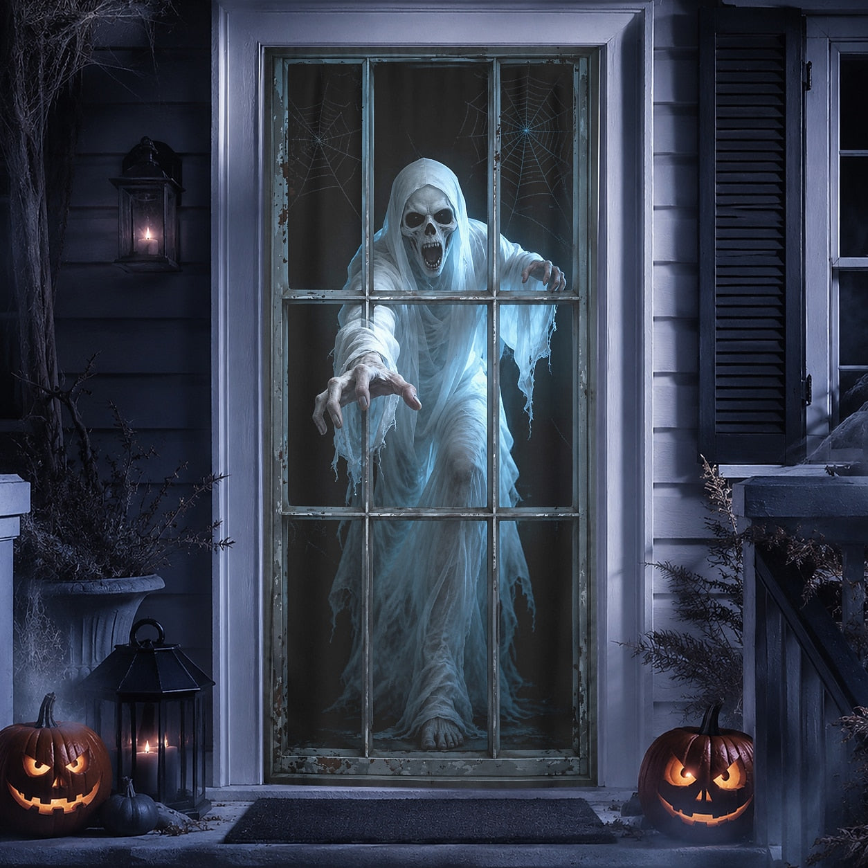 Halloween Door Cover 3D Ghost Window Reaching Skeleton Illusion Door