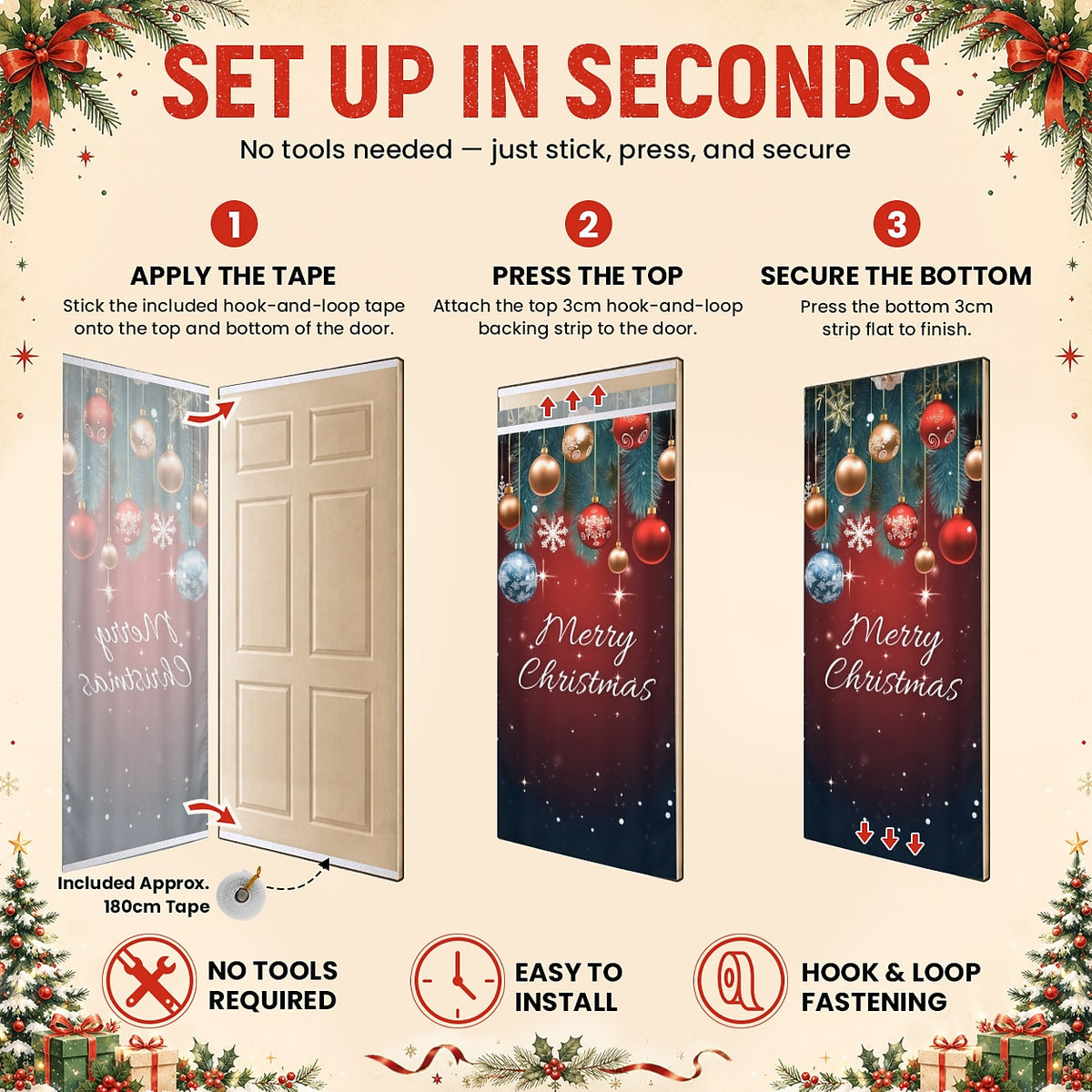 Festive Ornaments Christmas Door Cover