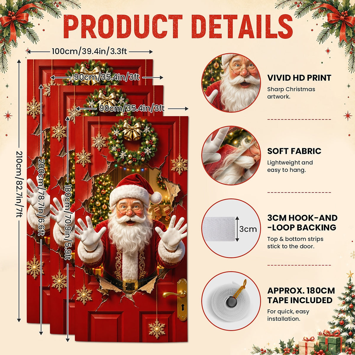 Santa Claus by Fireplace Christmas Door Cover
