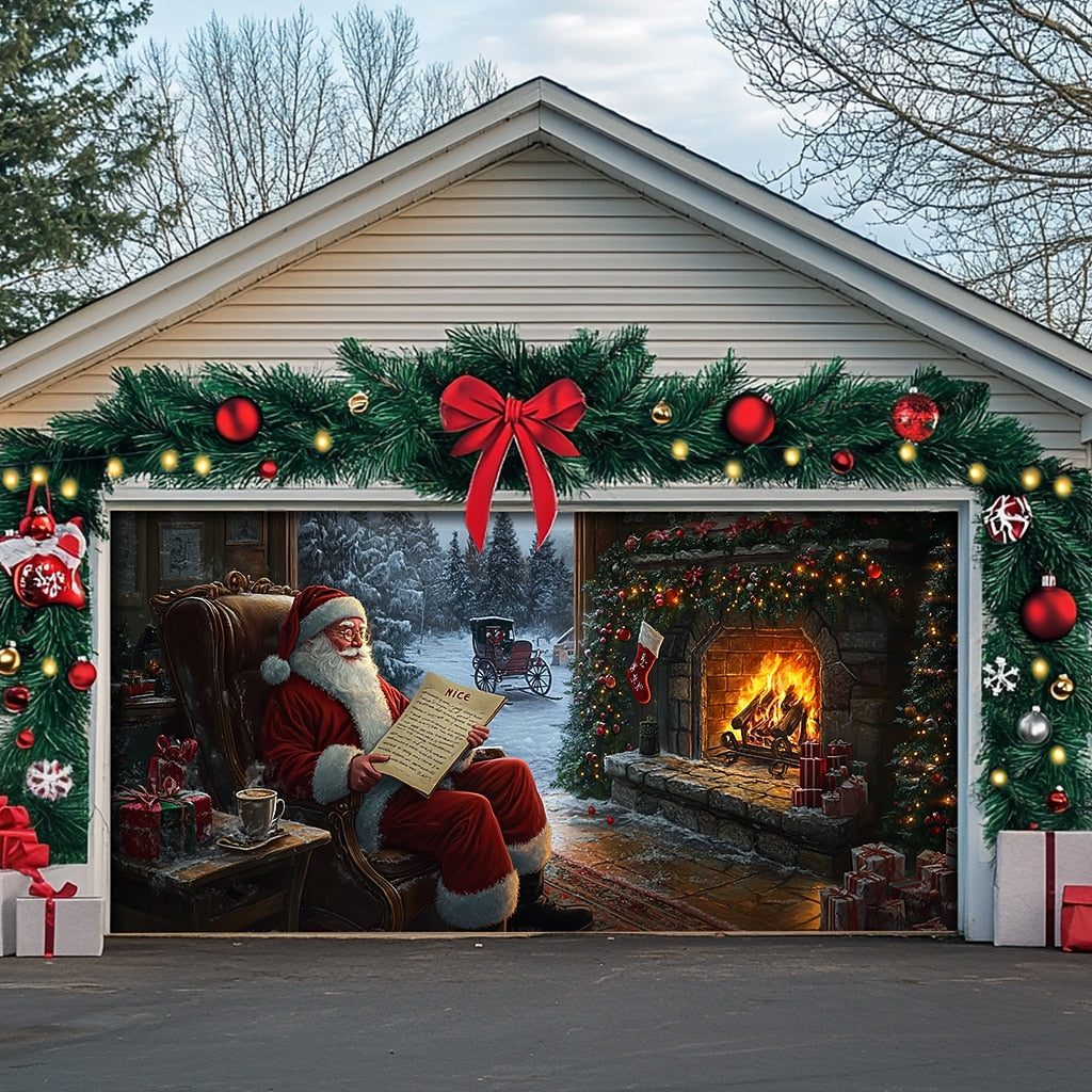 Santa Fireplace Garage Door Cover