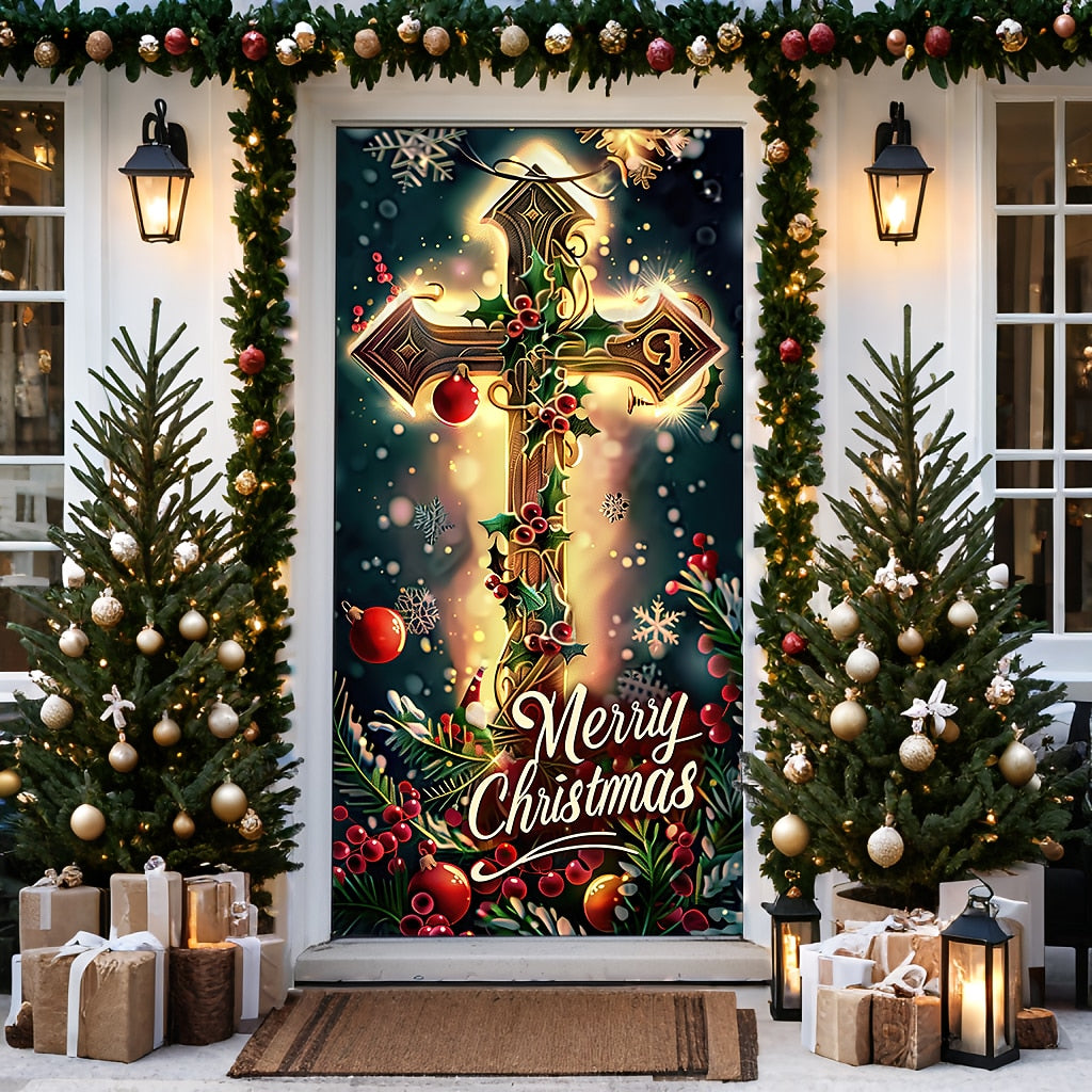 Cross Nativity Scene Christmas Door Cover
